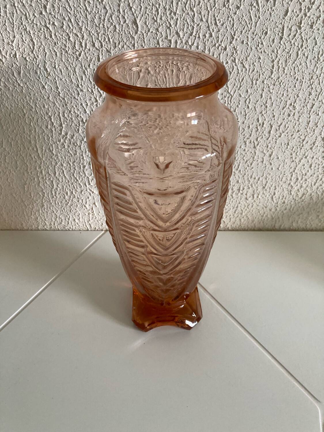 Art Deco pink molded glass vase