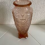 Art Deco pink molded glass vase