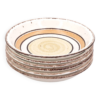 Six soup plates in Gien earthenware, Etna model, 1970s