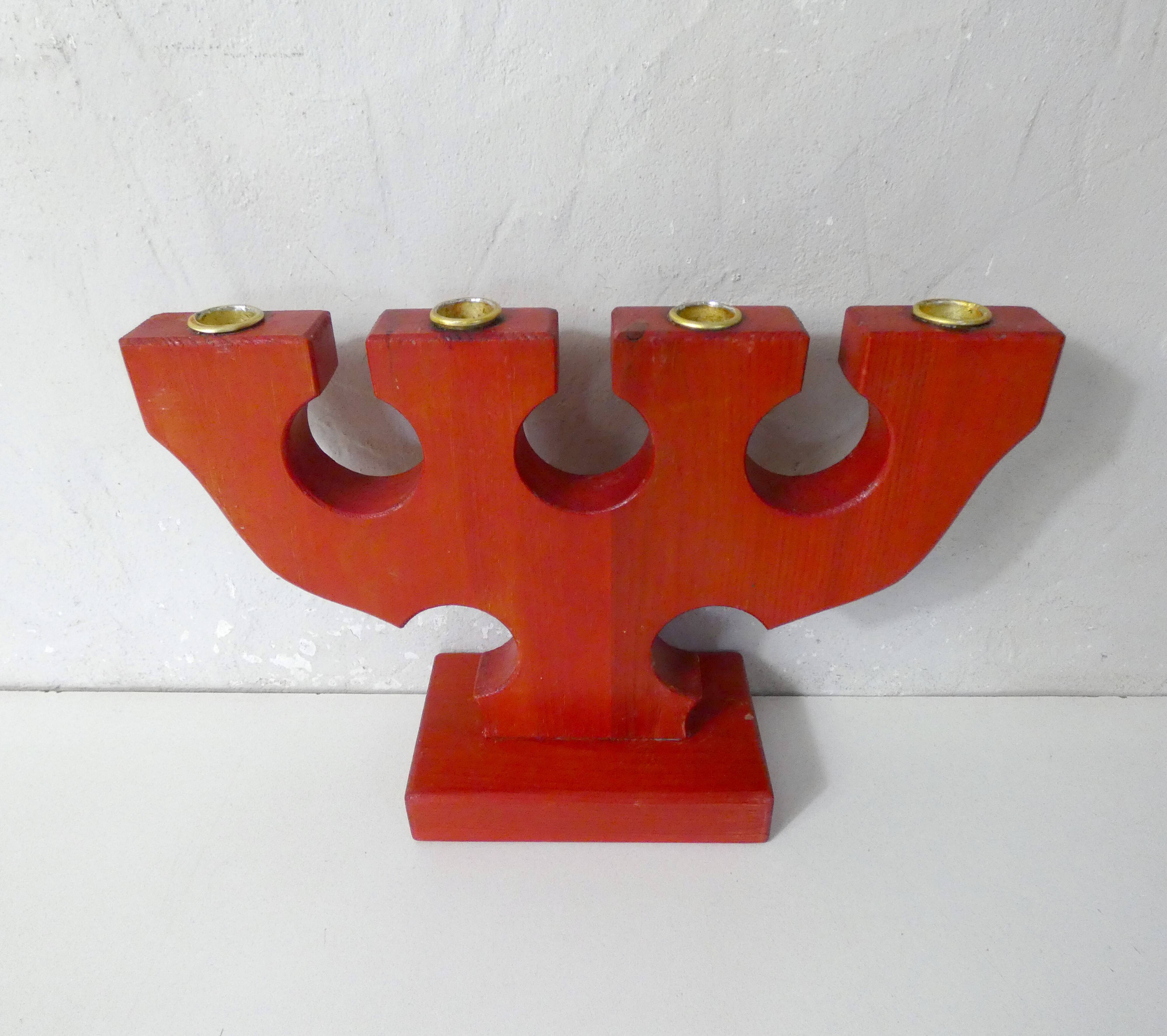 vintage painted wooden candlestick Scandinavian style