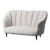 Canapé 2 places en tissu blanc, années 1960