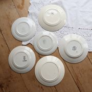 6 vintage mismatched blue and white earthenware dessert plates