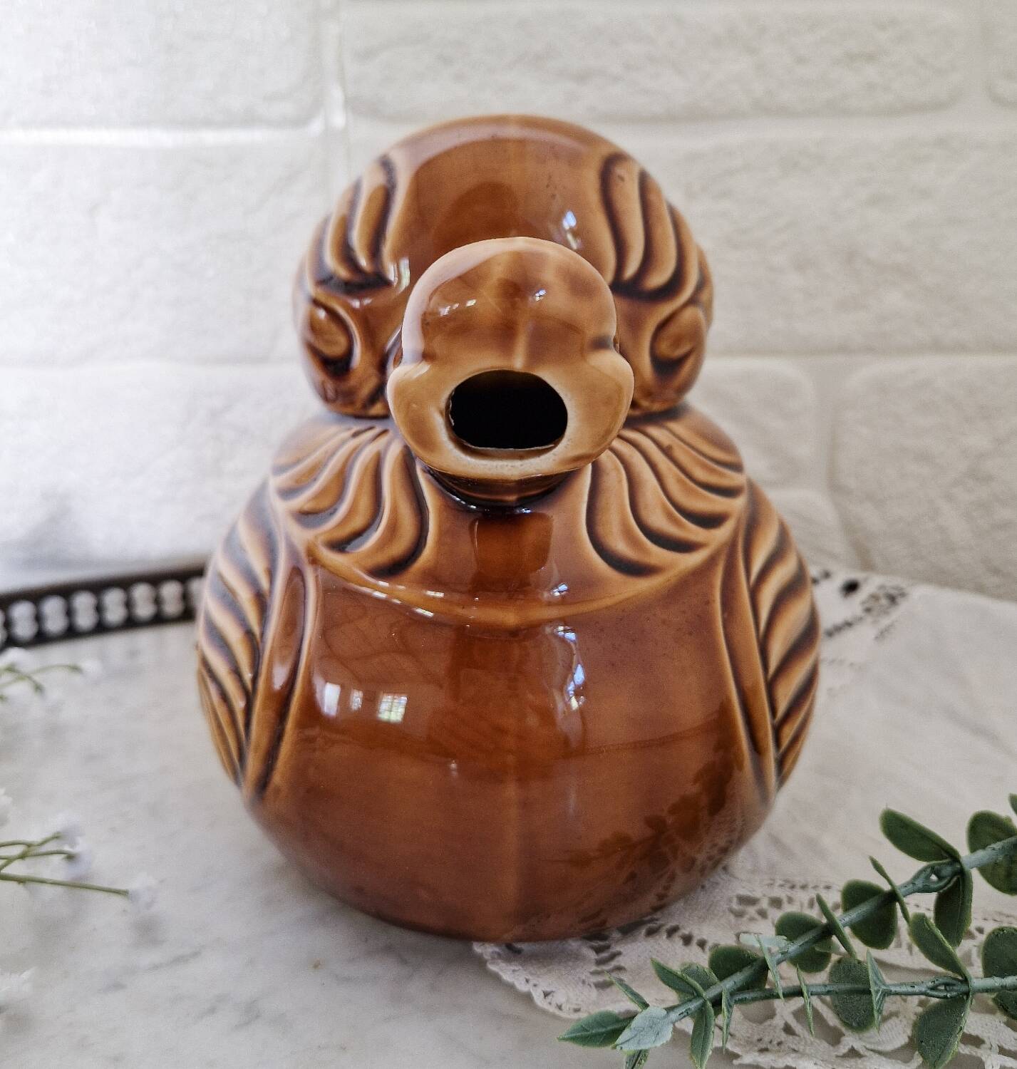 Vintage Sarreguemines slip duck pitcher