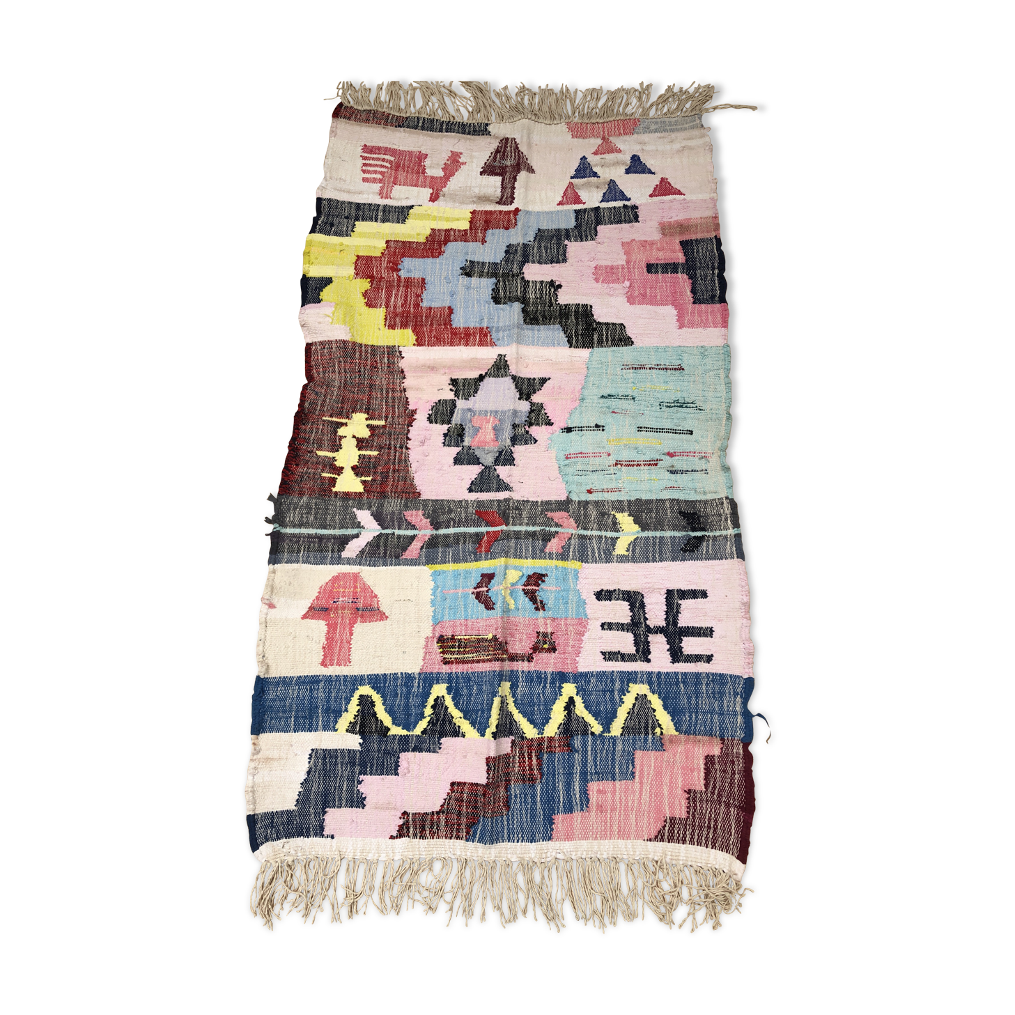 Moroccan Berber carpet Kilim Boucherouite Neuf 1, 68x1m