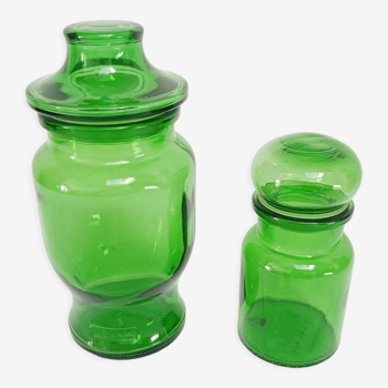 Lot de 2 pots d'apothicaire en verre vert