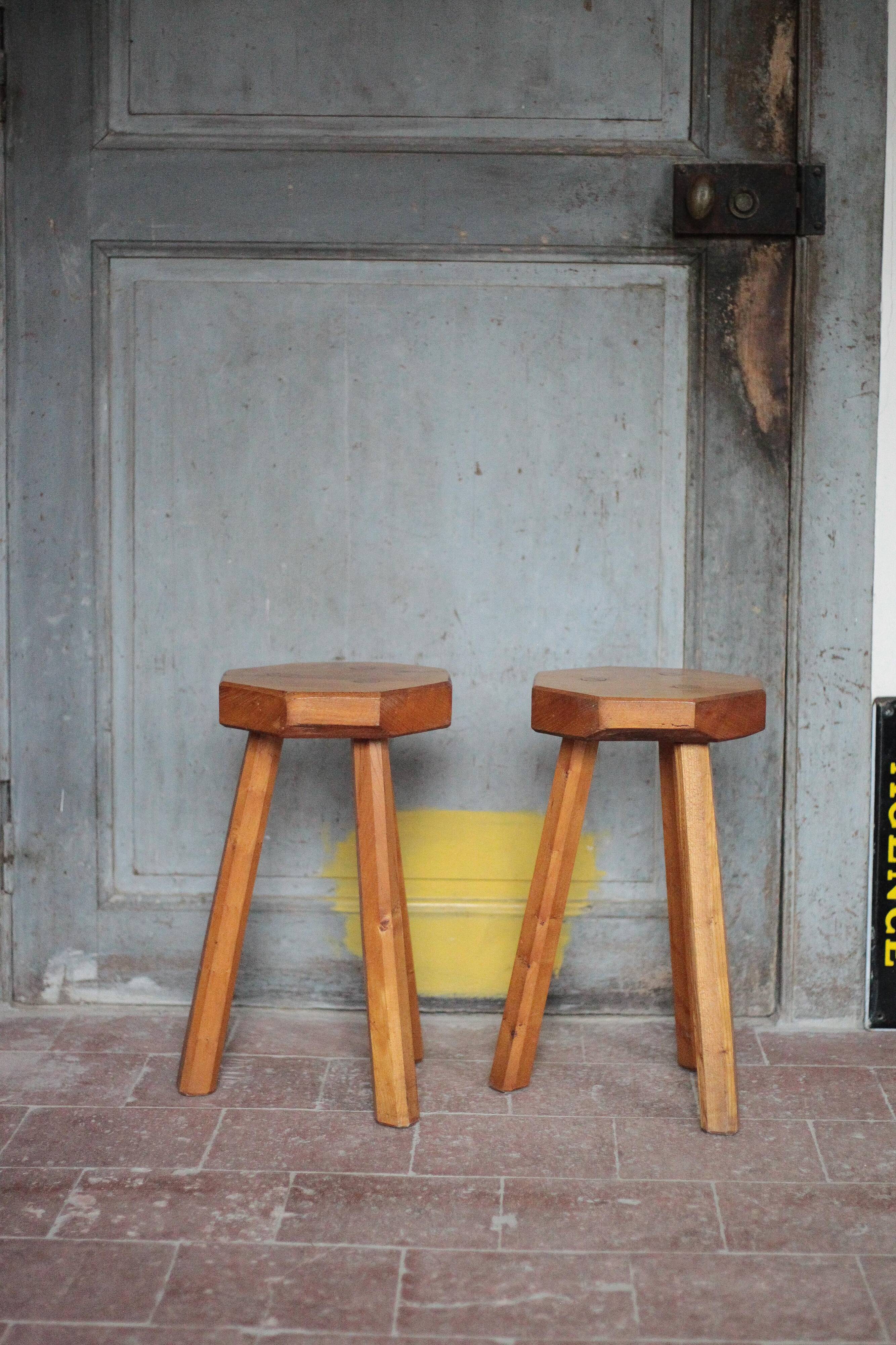 Paire de Tabouret vintage , tabouret bois octogonal , tabouret tripode