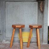 Paire de Tabouret vintage , tabouret bois octogonal , tabouret tripode