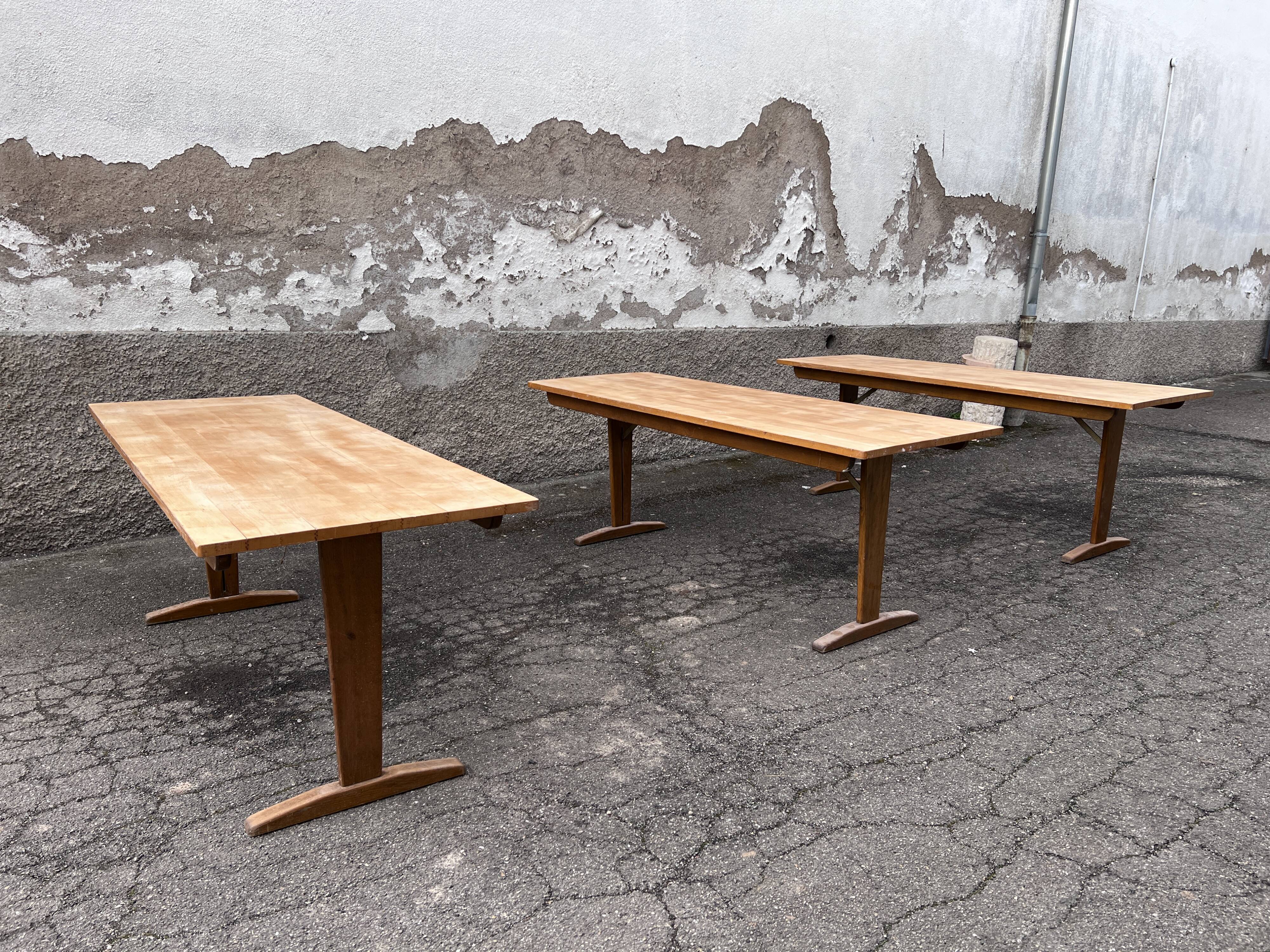 Trio de table bistrot vintage pliante 1950