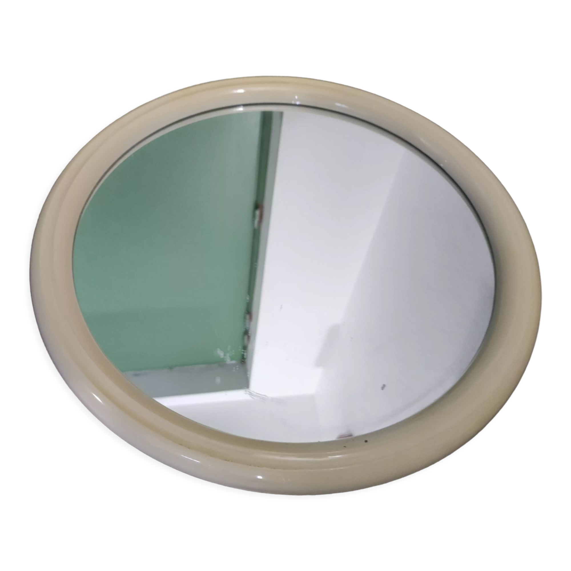 Round mirror plastic frame cream vintage Tiger Grey