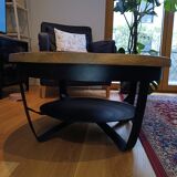 Table basse ronde en bois et fer forgé