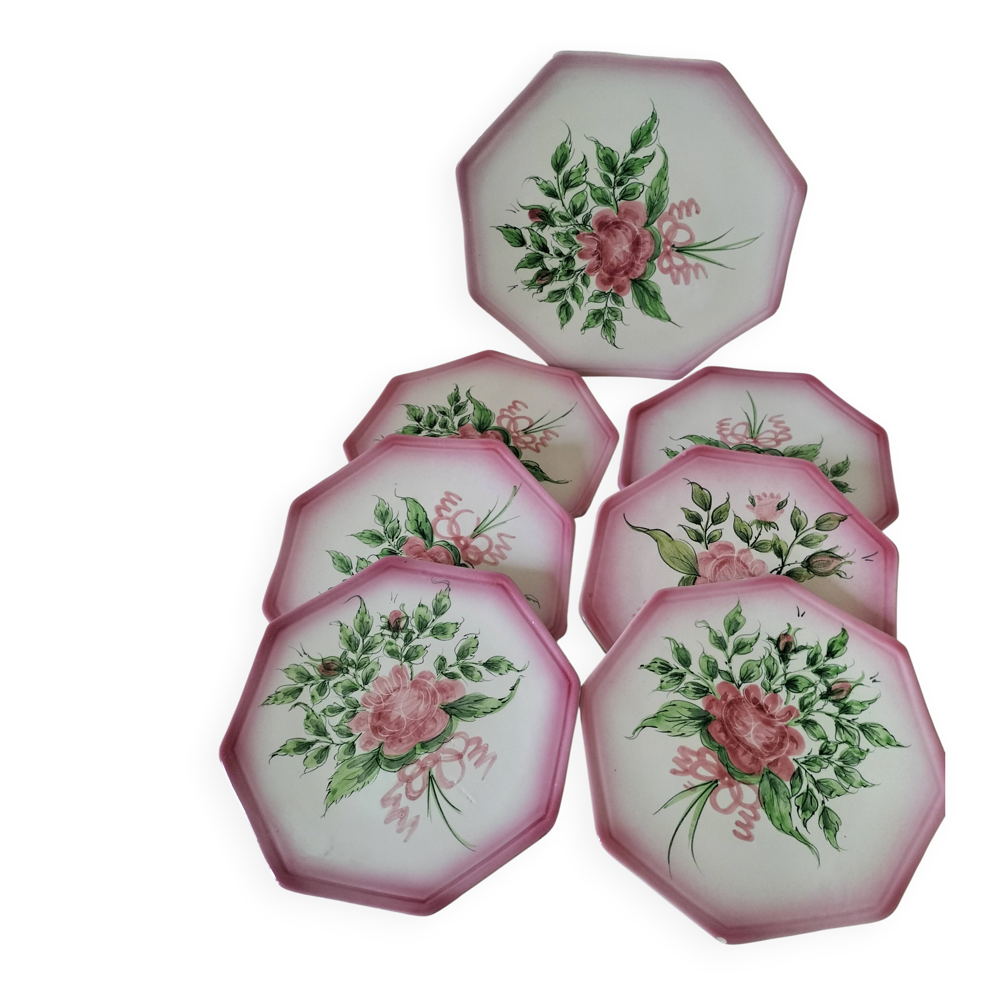dessert plates and serving dish in earthenware – hand-painted decoration