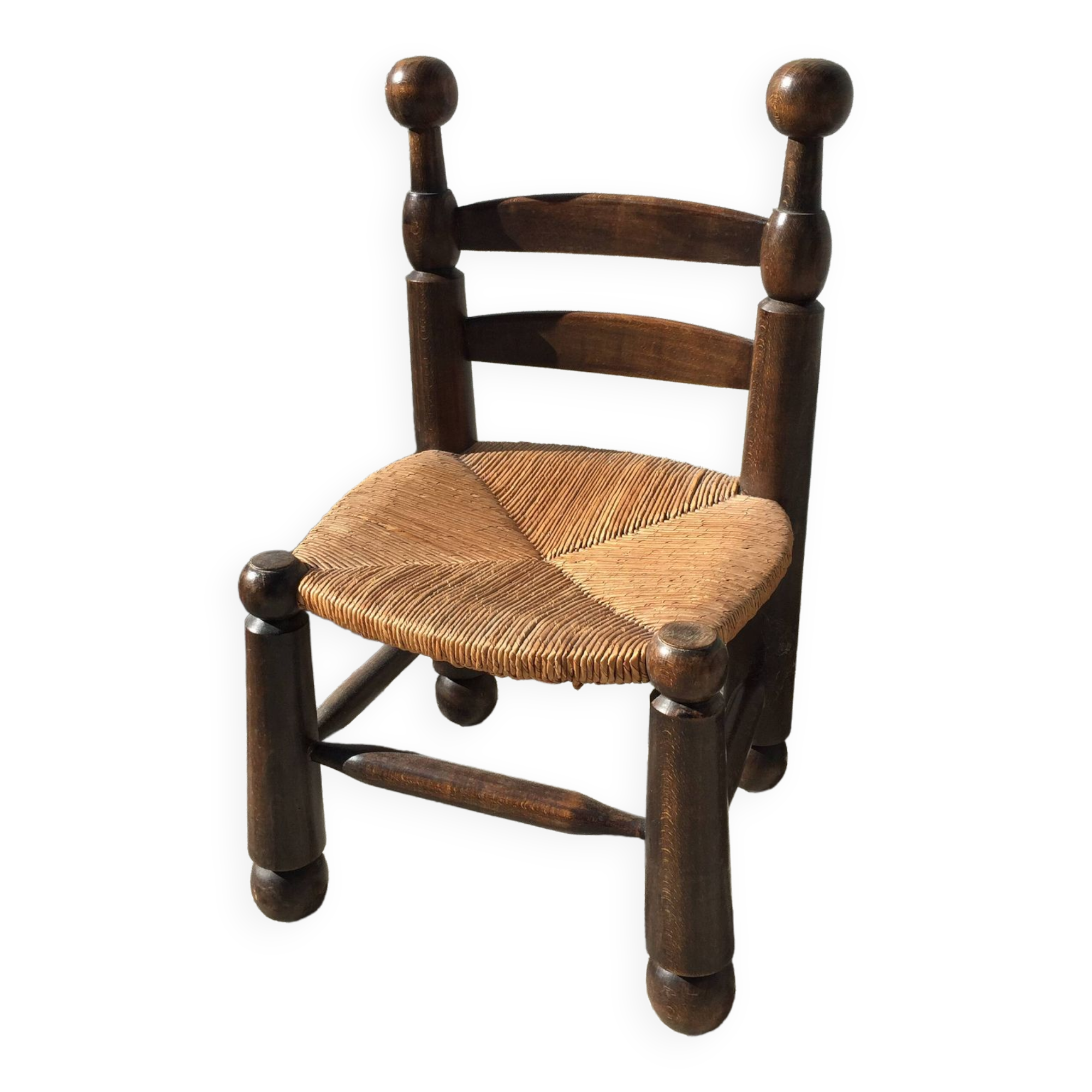 Straw low chair in the style of Charles Dudouyt