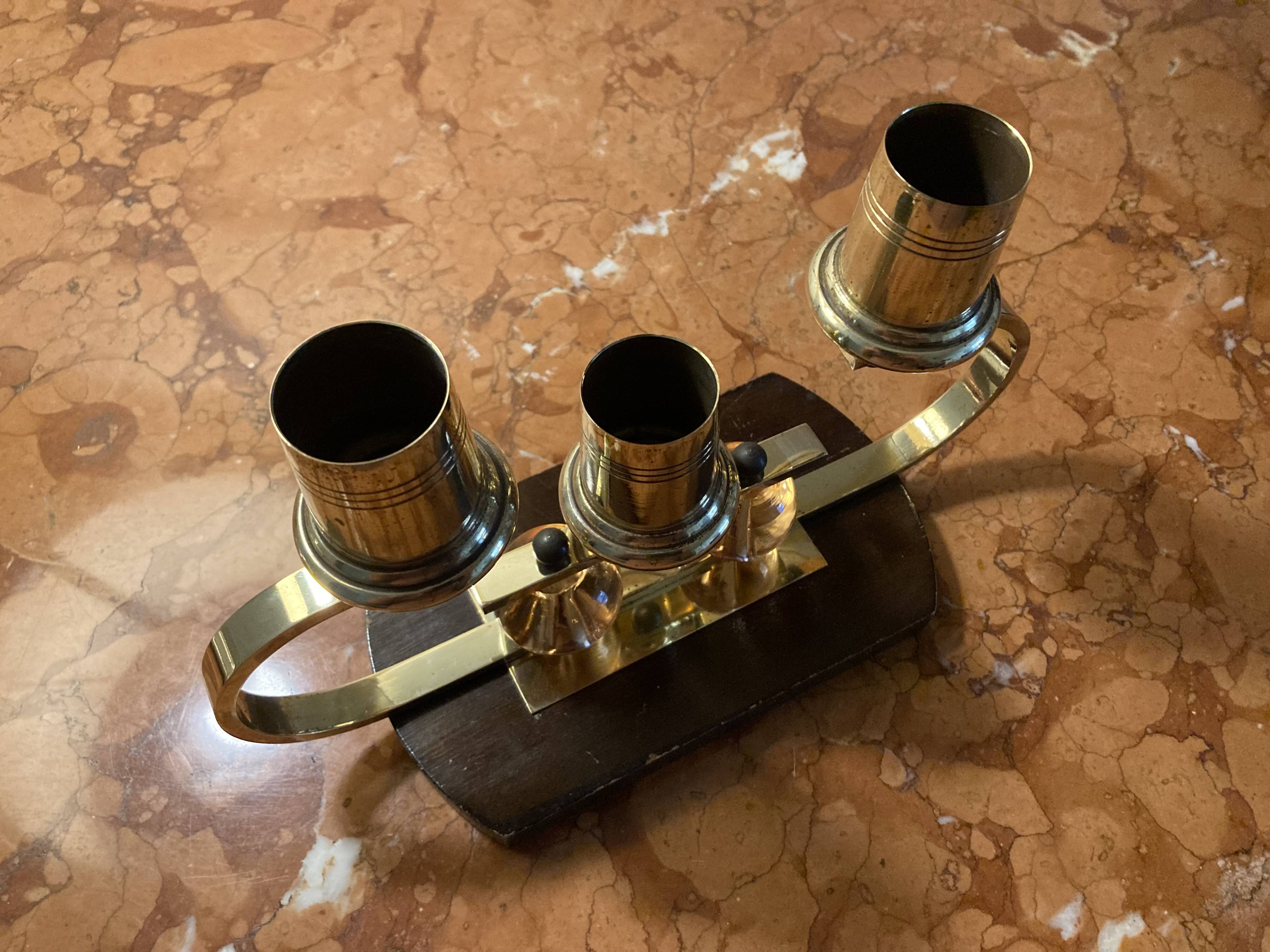 Art Deco candle holder in wood and brass