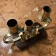 Art Deco candle holder in wood and brass