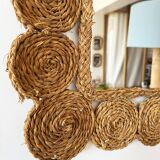 Vintage 1960s braided raffia mirror