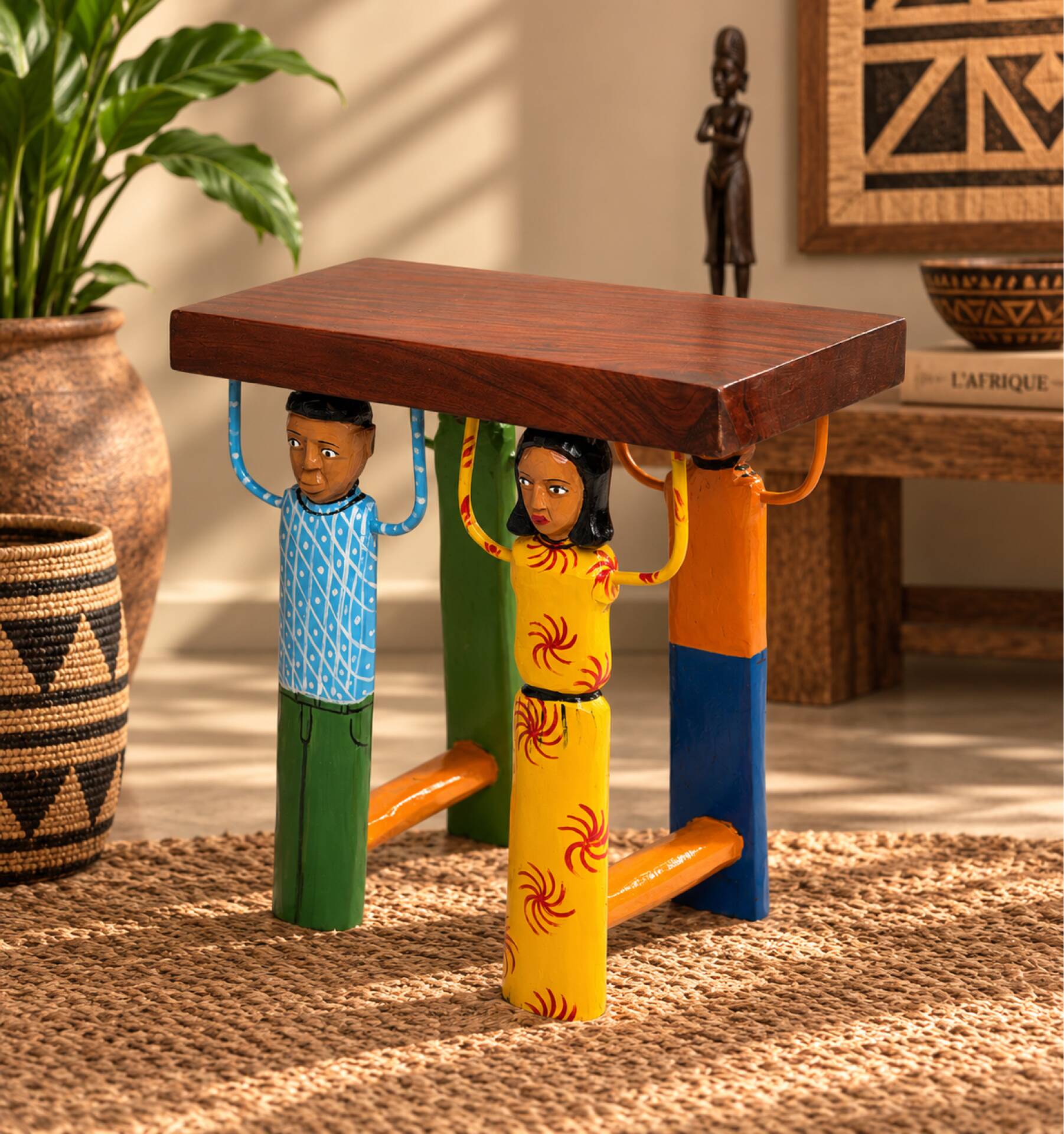 African stool carved and hand-painted – Unique piece from Burkina.