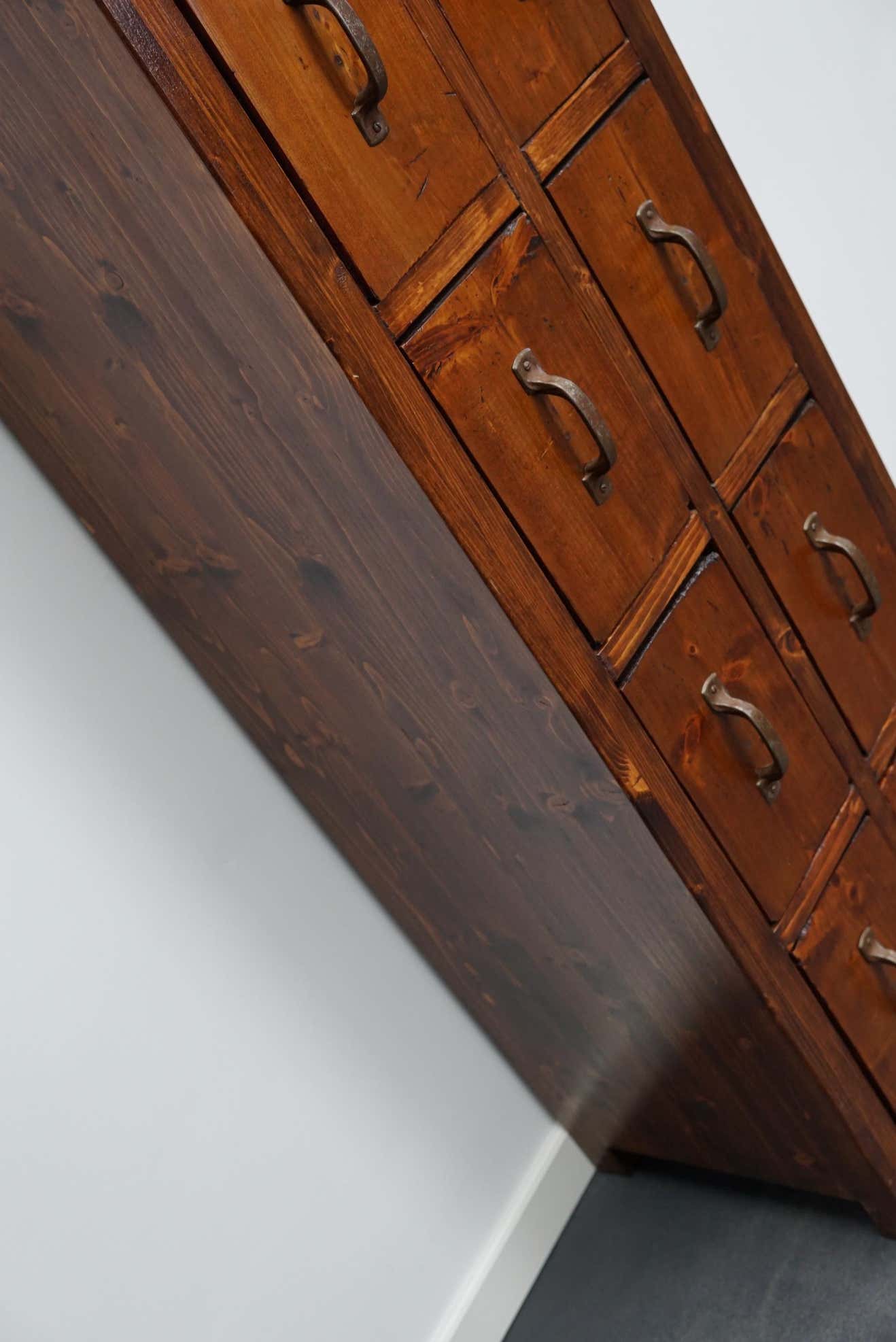 Apothecary or industrial workshop cabinet in pine Netherlands 1930
