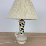 Ceramic lamp 60s and lampshade white wool