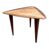 Scandinavian tripod triangular coffee table, teak, vintage, year