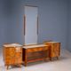 Vintage dressing table with burl veneer, large mirror and storage cabinets