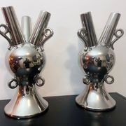 2 Grands Vases Vintage • Céramique Chromée • XXL • 1990