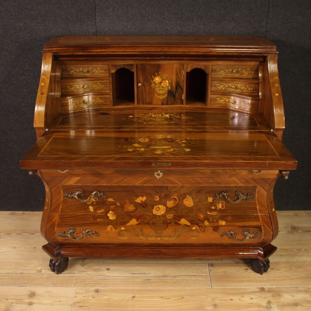 Bureau en bois incrusté du 20ème siècle