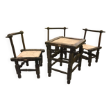 Set of table and 3 small African chairs