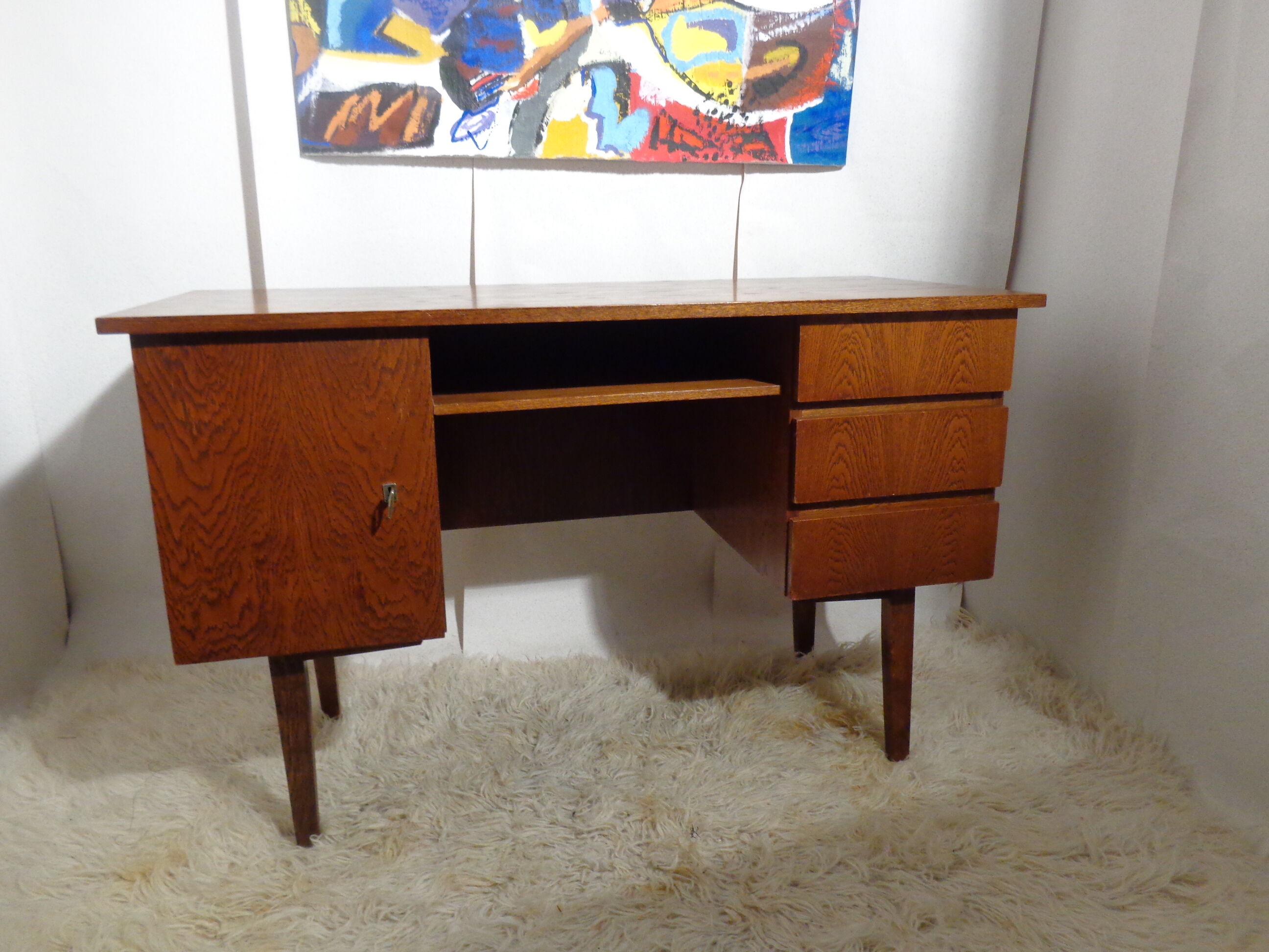 Scandinavian vintage office of the 60s light oak