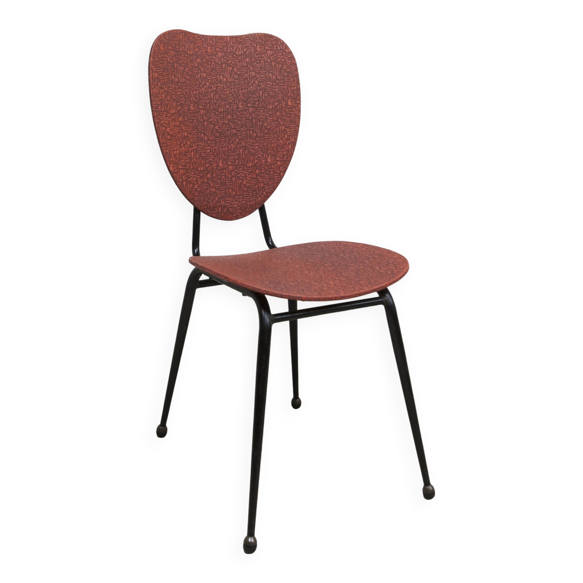 Vintage 70s chair in black lacquered metal and atypical red vinyl