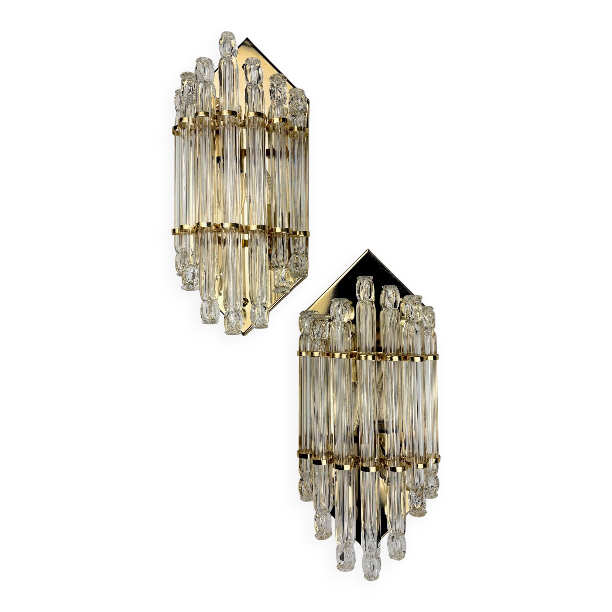 Pair of Venini wall lights, Murano cut glass, circa 1970s, Italy