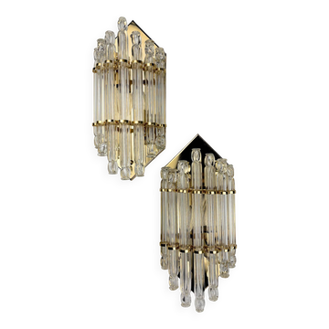 Pair of Venini wall lights, Murano cut glass, circa 1970s, Italy