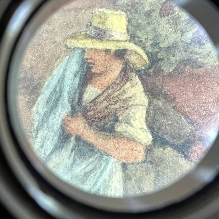 Luigi Garibbo 1858 - Italy view from Florence young woman - Tempera painting