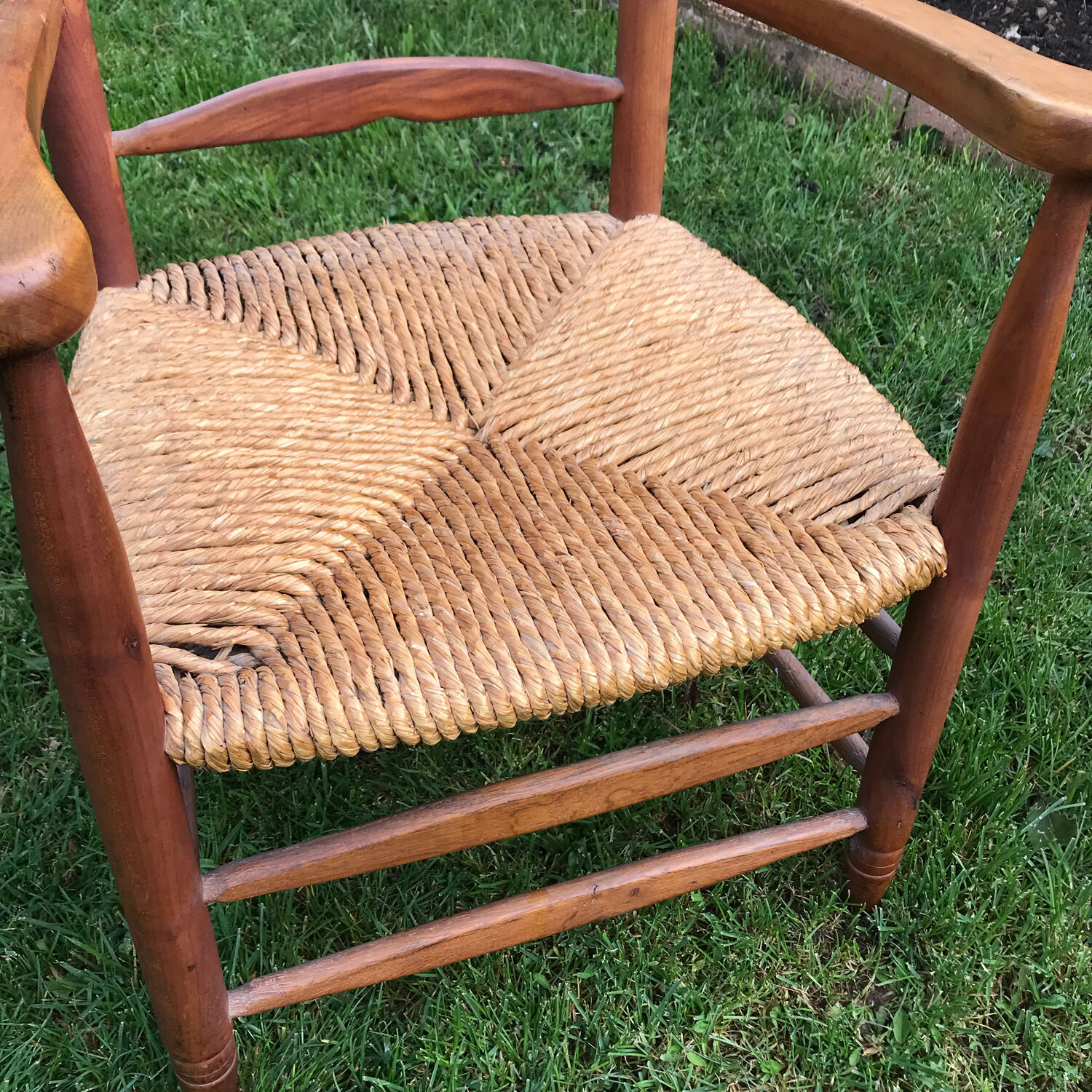 Fauteuil vintage orme et paille