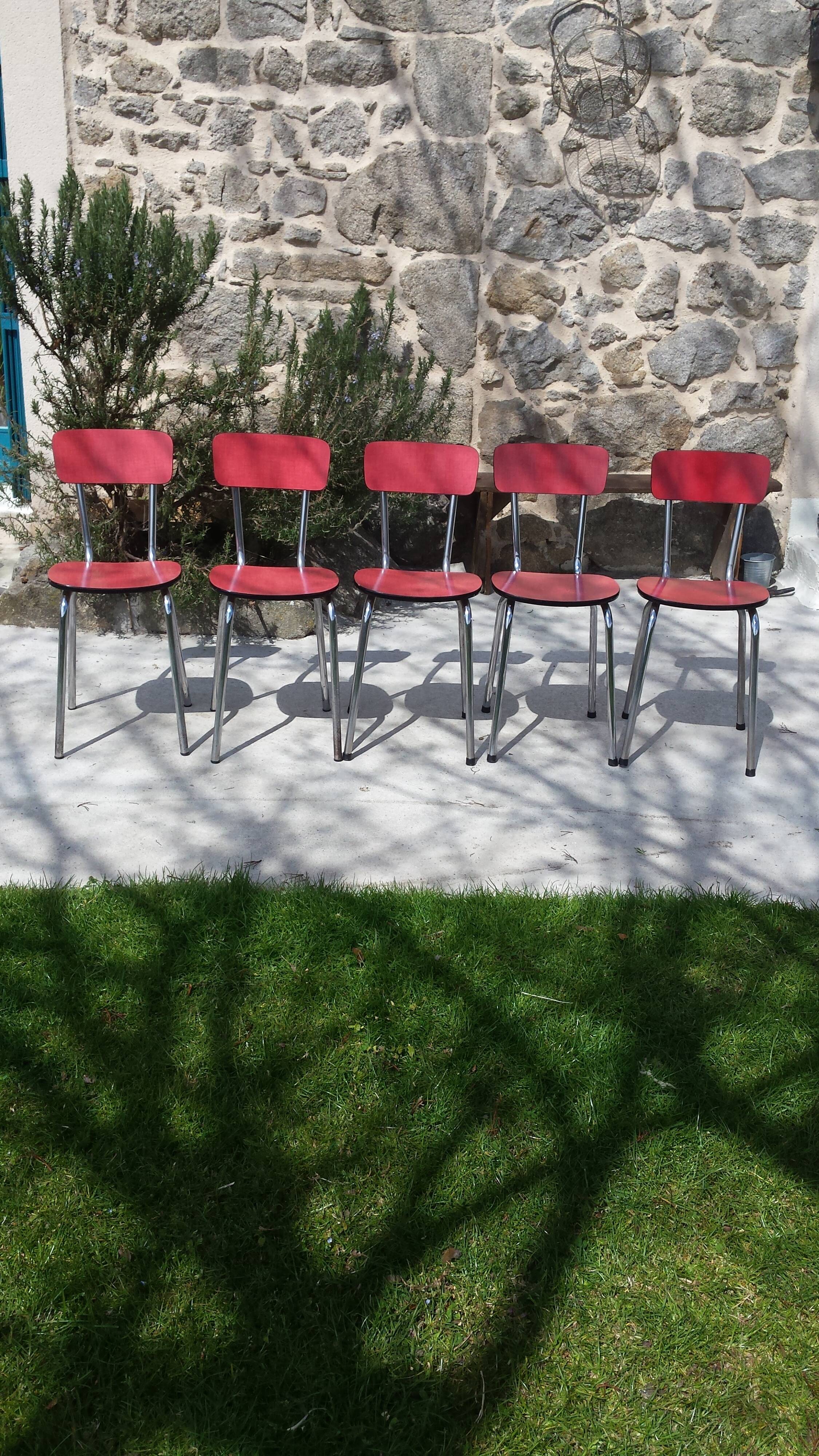 batch of 5 red formica chairs