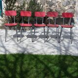 batch of 5 red formica chairs