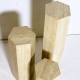 Set of 3 hexagonal travertine columns or pedestals from the 70s