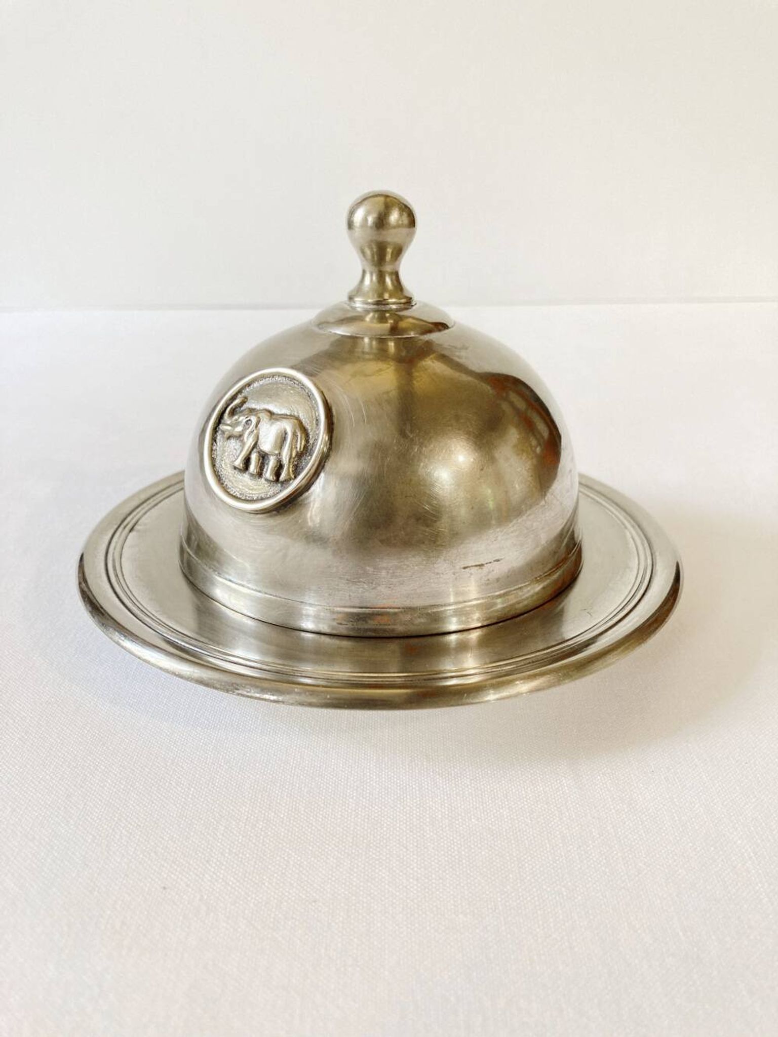 Silver-plated butter dish with elephant motif