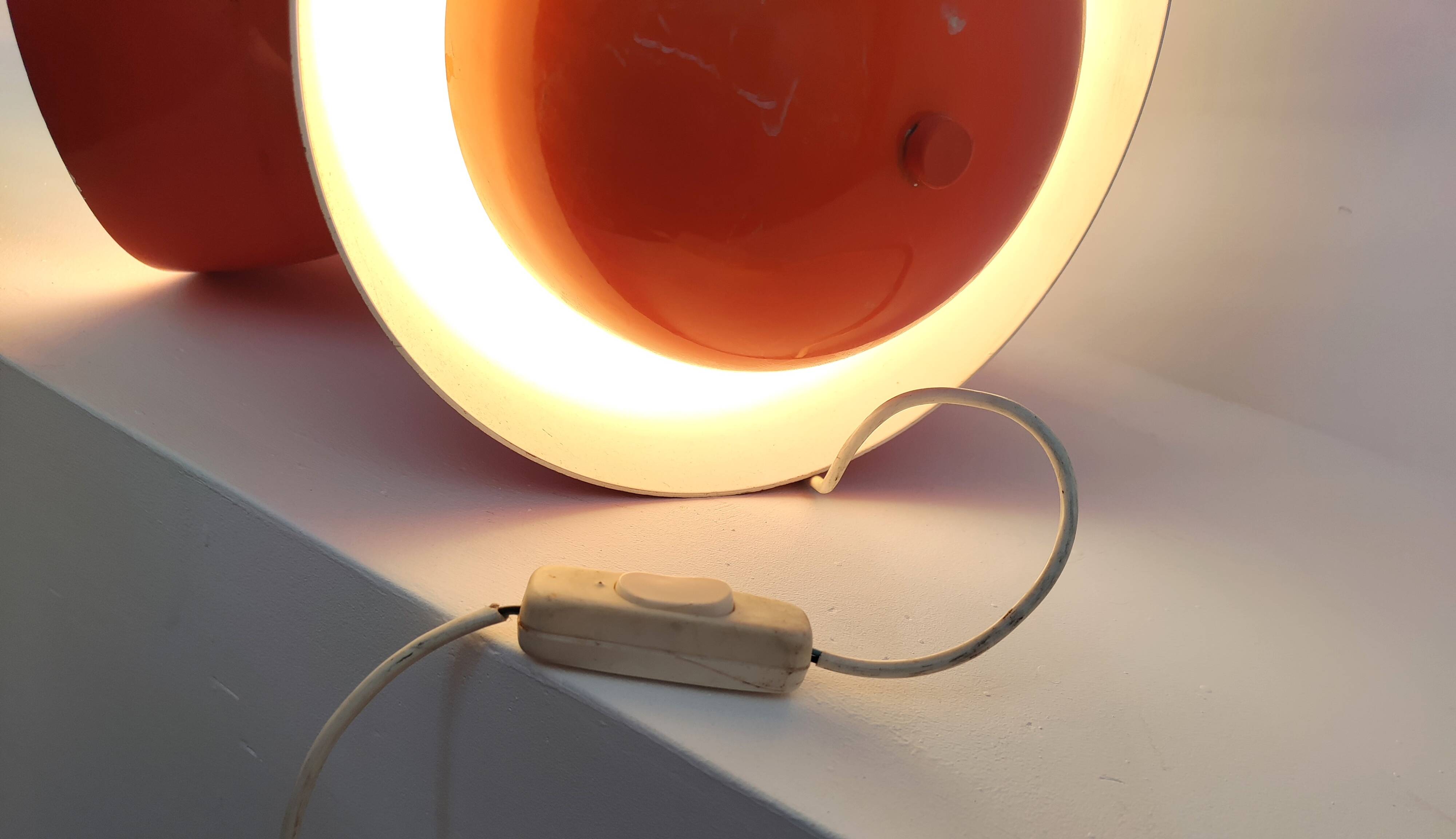 Living room lamp with 4 lights in orange color lacquered metal circa 1970