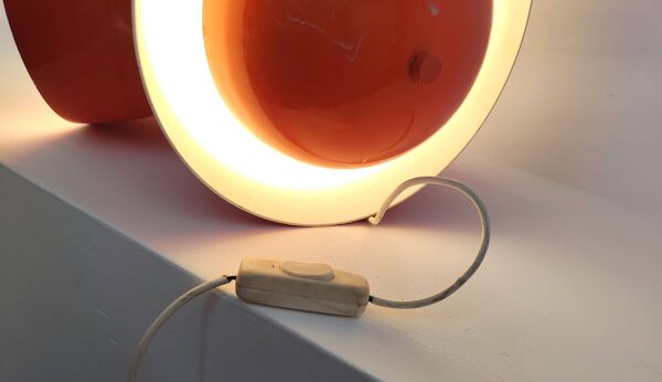 Lampe de salon a 4 feux en metal laque de couleur orange circa 1970