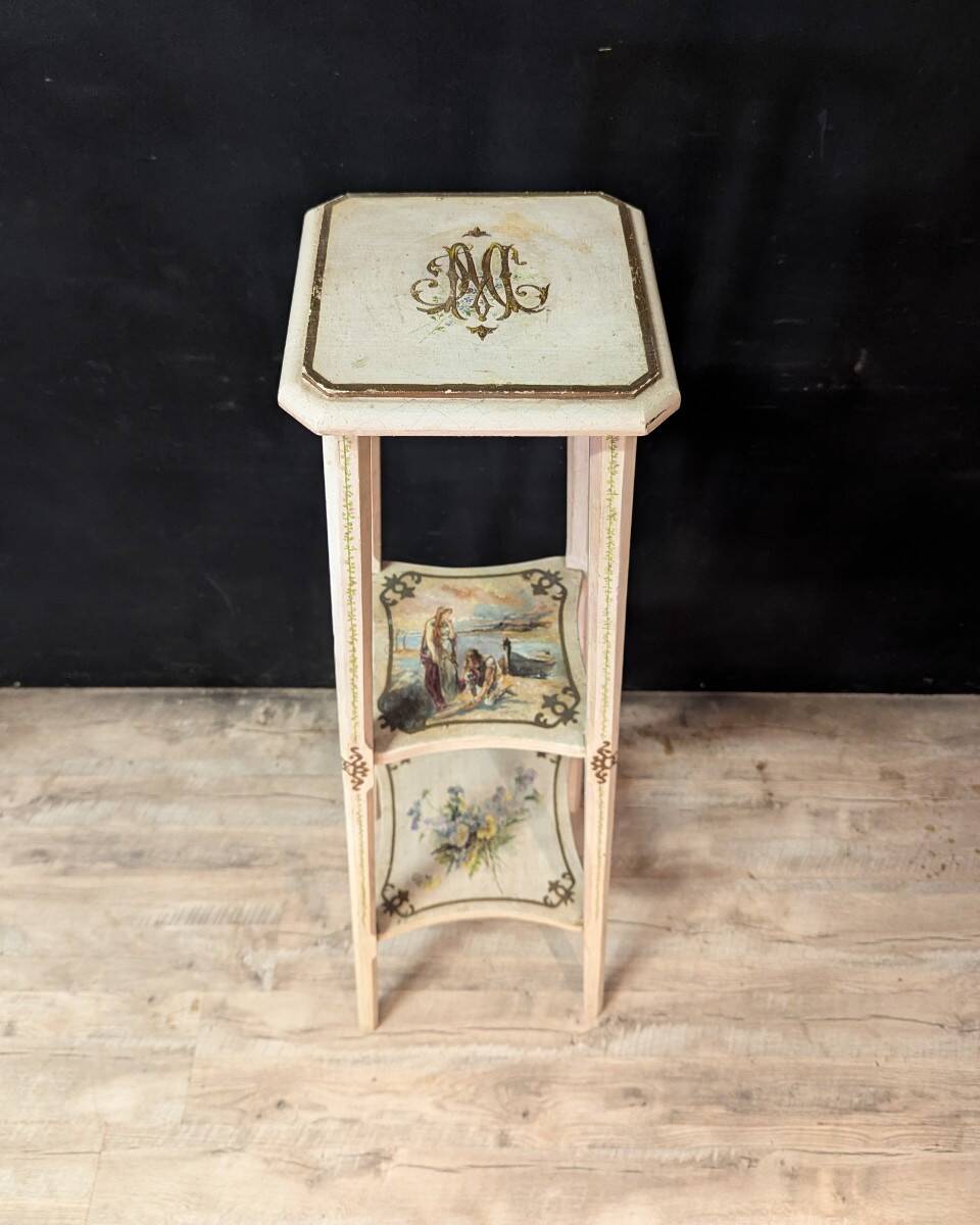 Pair of large painted wooden pedestals with three tiers.