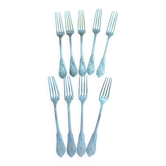 9 fourchettes métal argenté Art Nouveau 1900-1920 décor marguerites