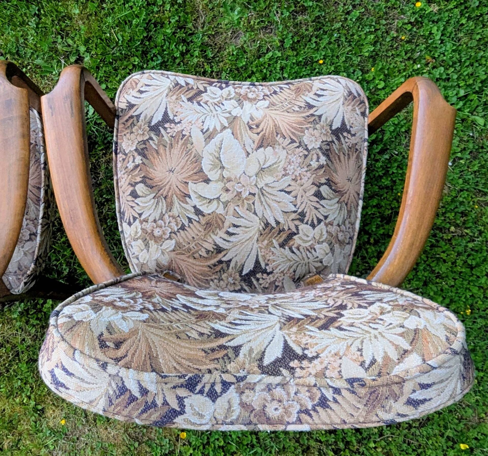 Paire de fauteuils bridge Art déco en bois massif, années 40-50