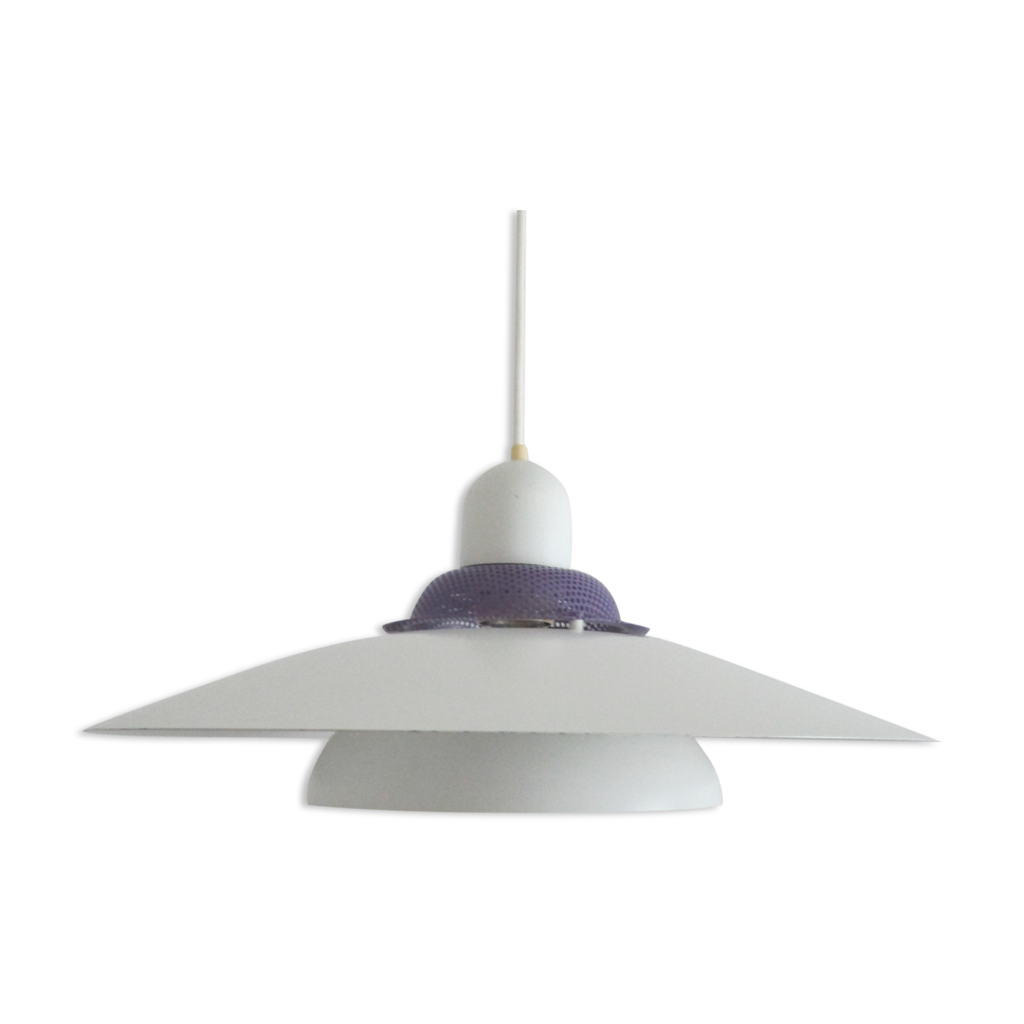 Dansk design white/purple 1980s pendant lamp by Danish Jeka Metaltryk