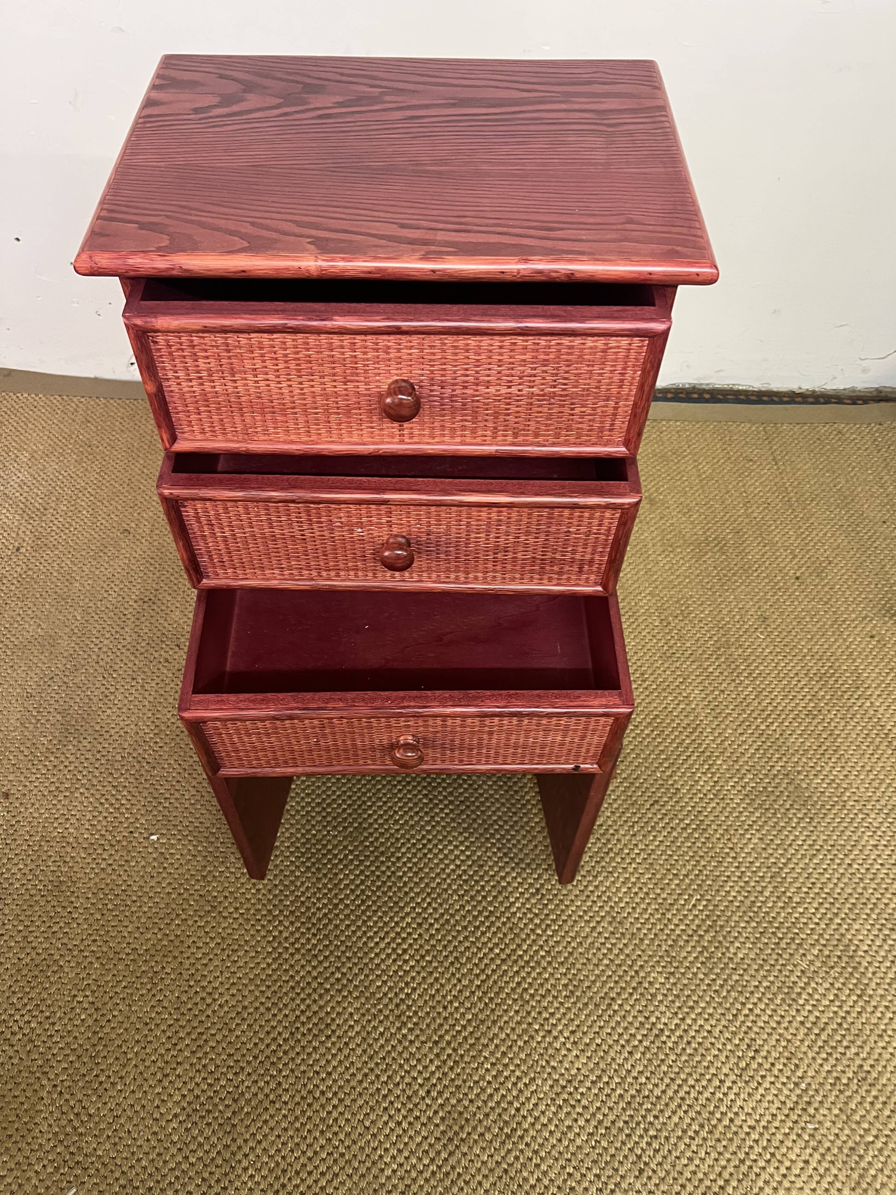 Small Chiffonier / Vintage red lacquered rattan storage unit