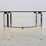 Table basse en lucite, laiton & verre, Belgique 1970