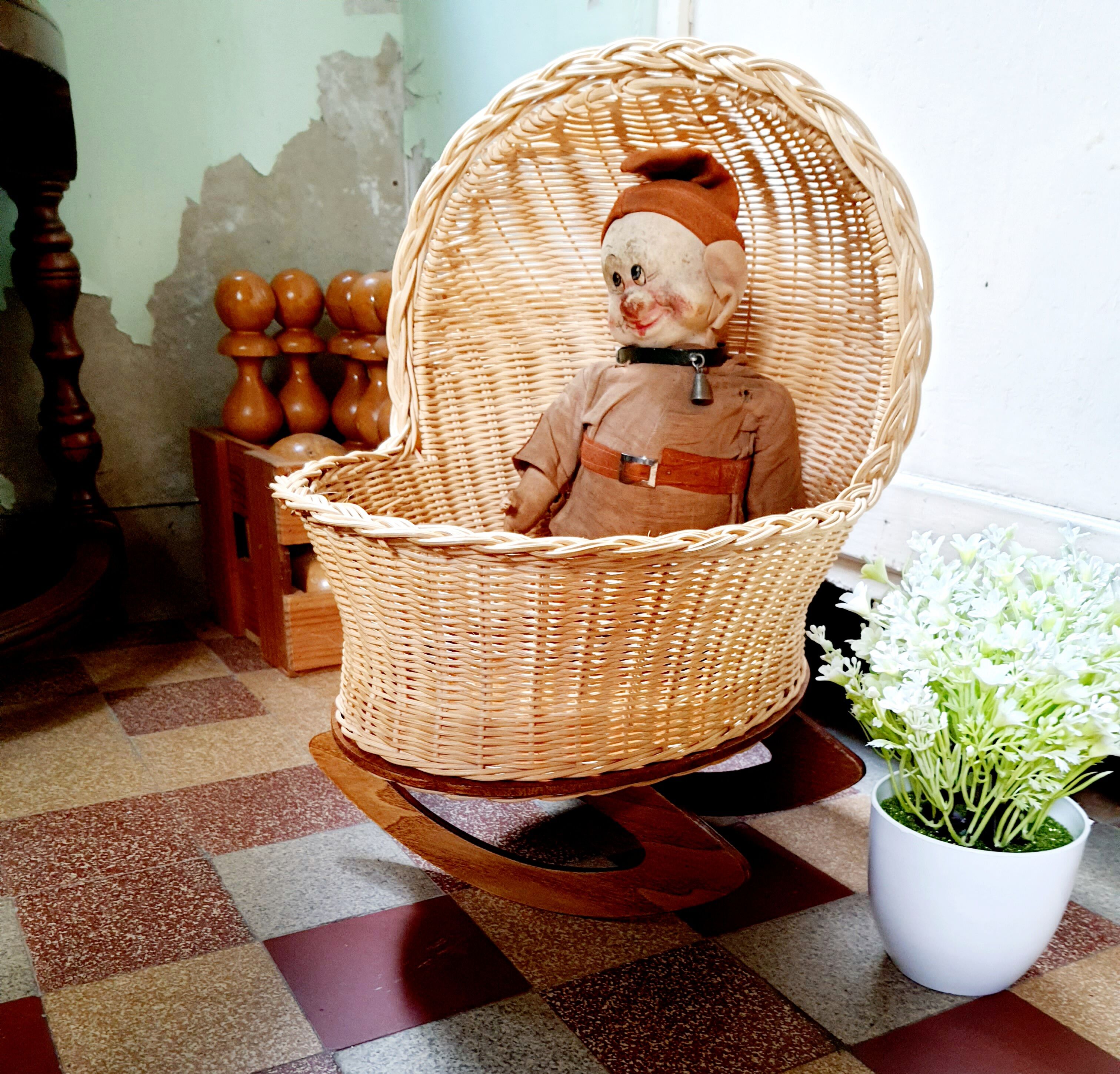 Cradle vintage wicker doll
