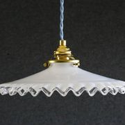 suspension in white crenellated opaline with support and socket in new brass, new cable