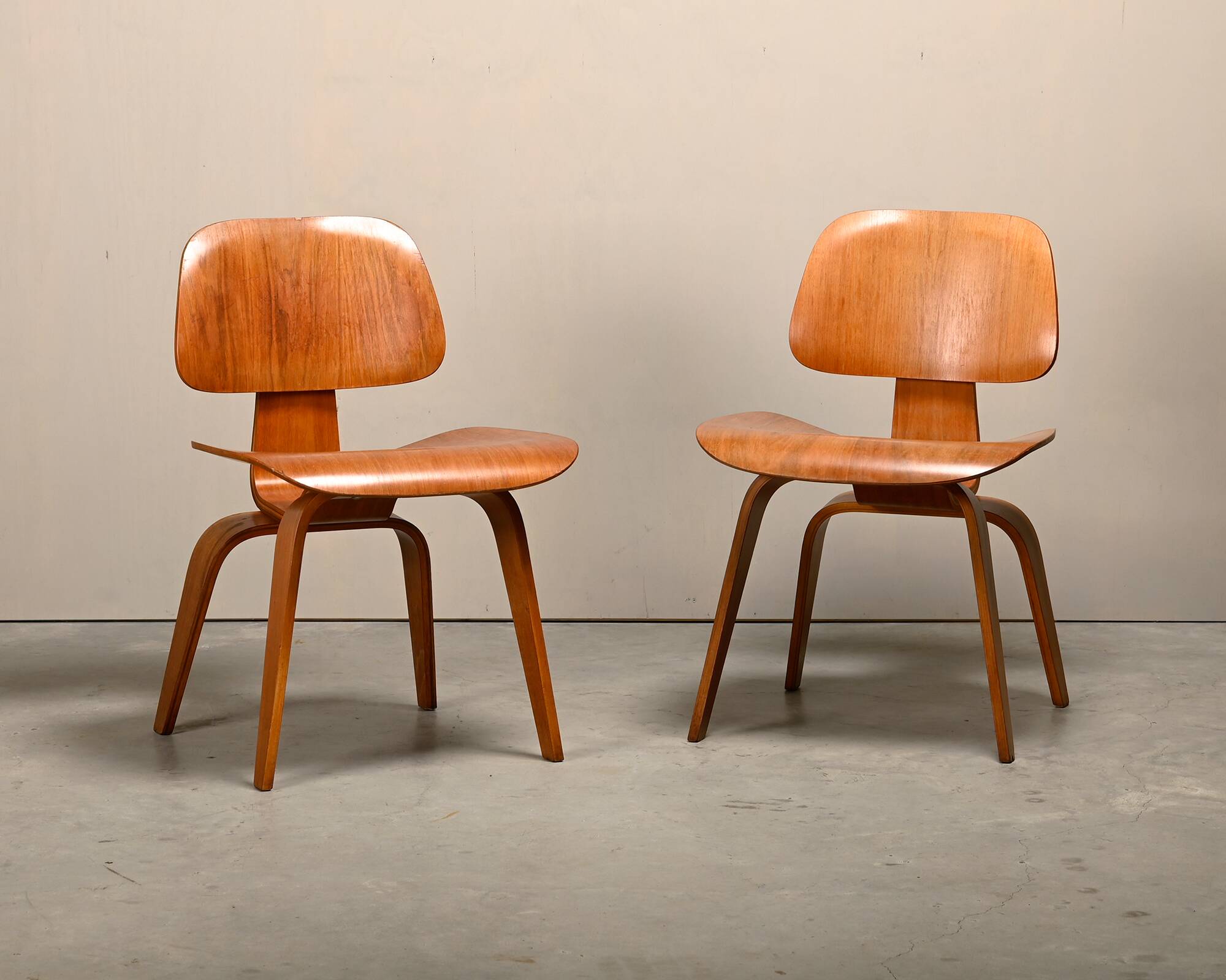 Charles and Ray Eames Early DCW Walnut Plywood Dining Chairs Herman Miller