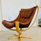 Svend Skippers vintage retro cognac leather swivel chair set 1970s