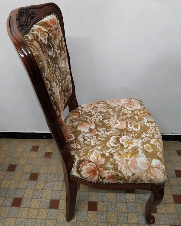 Chaise Style Louis XV En Bois Et Tissu Fleuri